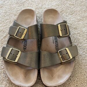 Birkenstock Two-Strap Sandals in Washed Burnt Gold